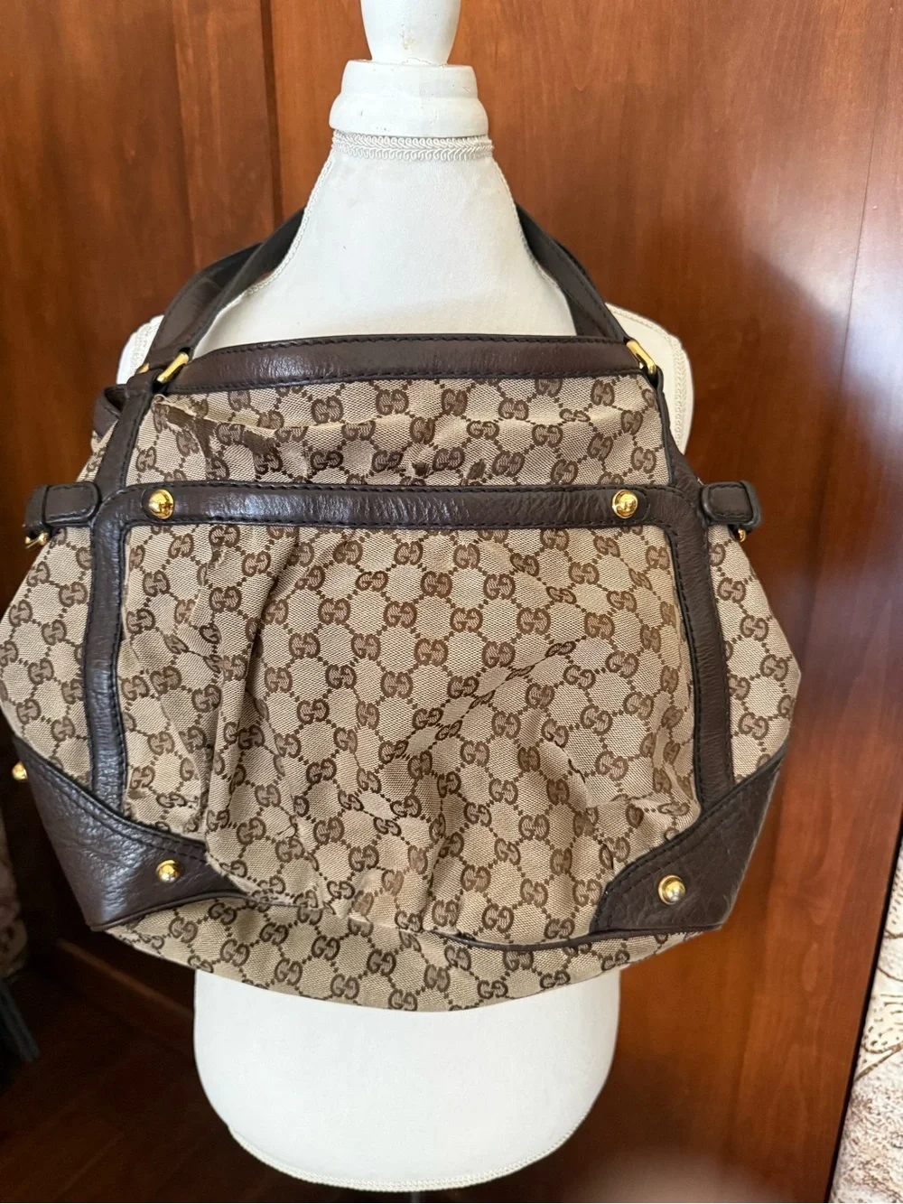 ⚜️ GUCCI VINTAGE GG CANVAS JOCKEY SHOULDER TOTE BROWN ⚜️
